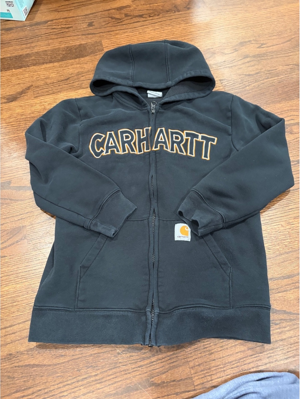 Vintage look Carhartt boys Black Full Zip Hoodie Sweatshirt Size M